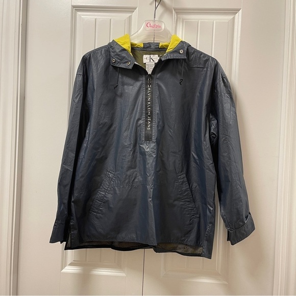 Vintage Streetwear Calvin Klein Jeans 1/2 Zip Pullover Raincoat Navy Black - M - Picture 4 of 14